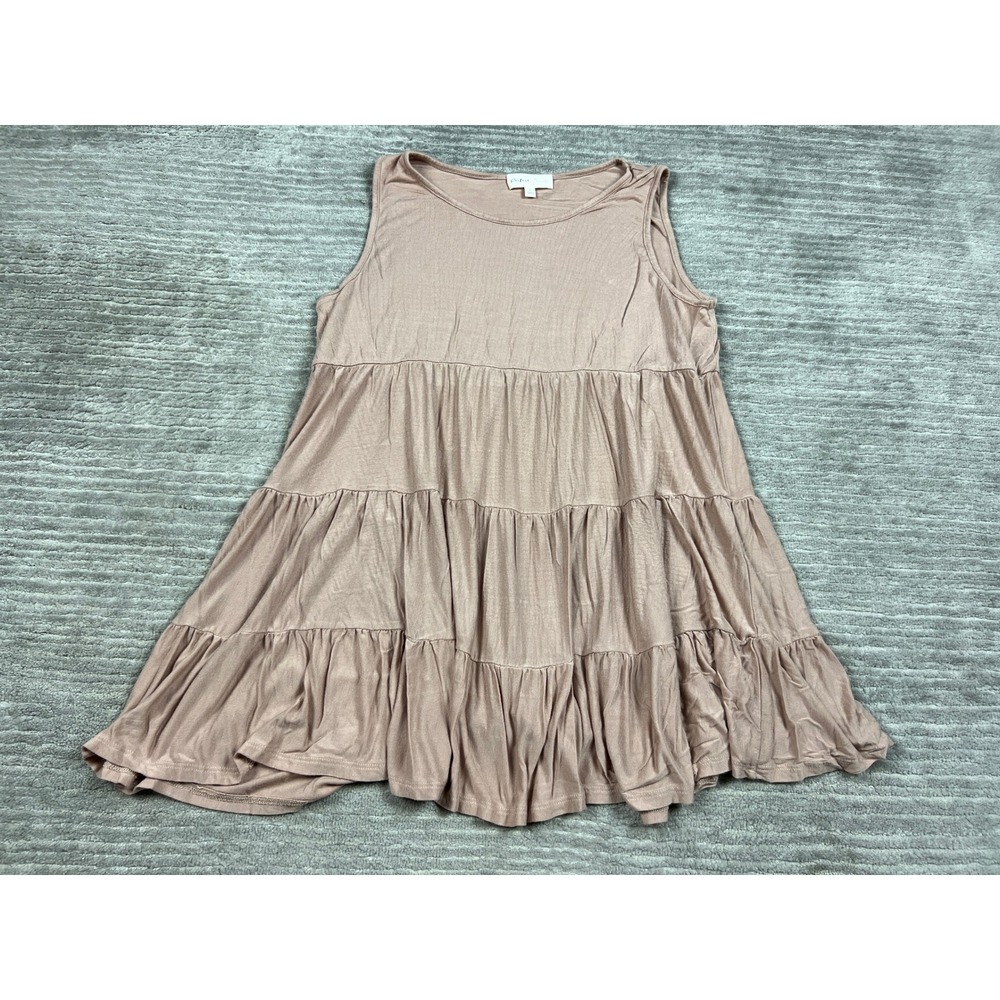 Perfect Peach Tank Top Womens L Mauve Tiered Babydoll Sleeveless Crew Neck